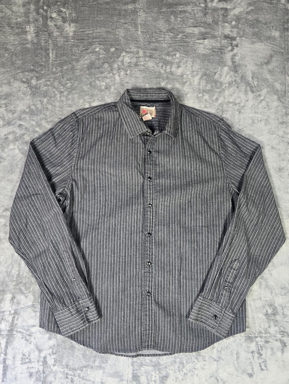 Vintage Red Snap Button Up Shirt Size XL Gray Black Striped